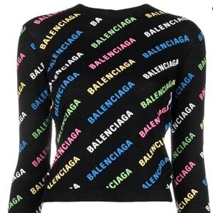 $1750 Balenciaga Women's Black Sweatshirt with Multicolor Logo